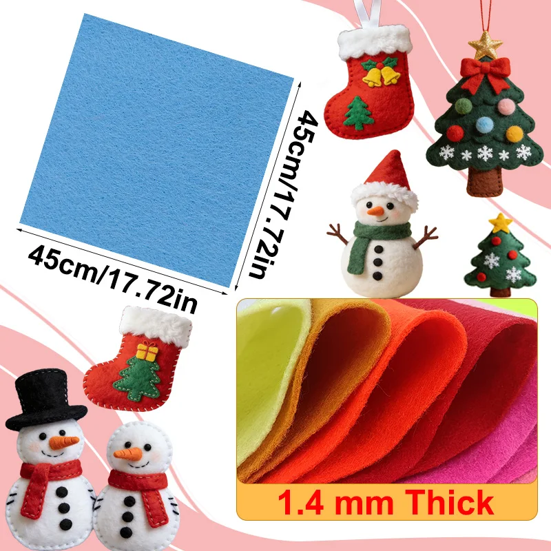 5 Pieces of Soft Felt Fabric in Christmas Colors, Suitable for Sewing, DIY Handicrafts, Easter and Valentine's Day Decorations