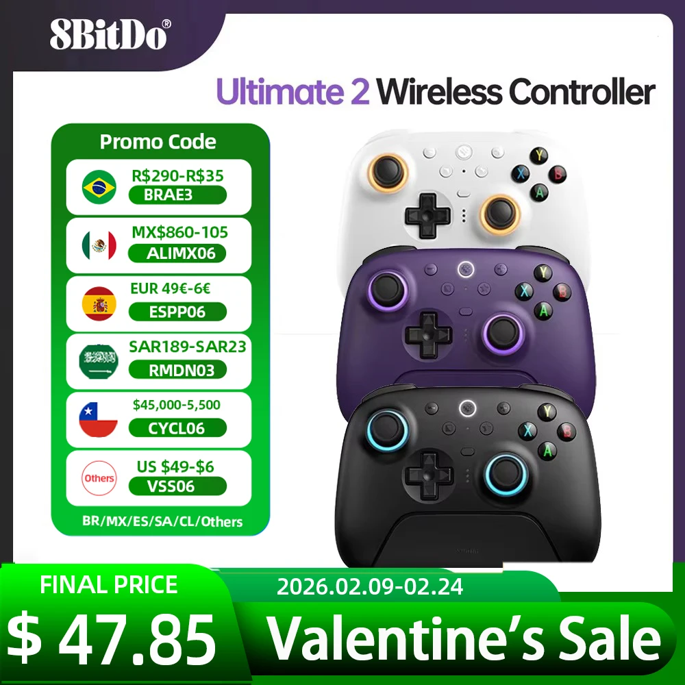 Беспроводной игровой контроллер 8BitDo Ultimate 2 для ПК и Android с джойстиками TMR, переключаемыми триггерами, управлением движением, 8 скоростей