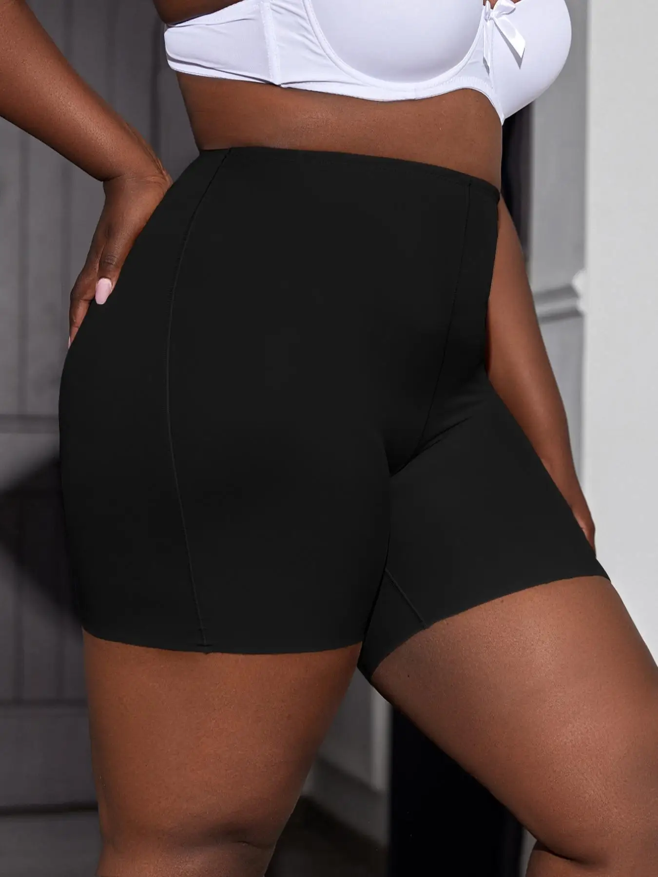 

Plus Size Solid High Waist Short Leggings, Summer Clothes Women, Casual Comfy Skinny Shorts for Women, Lady's Bottoms for Summer