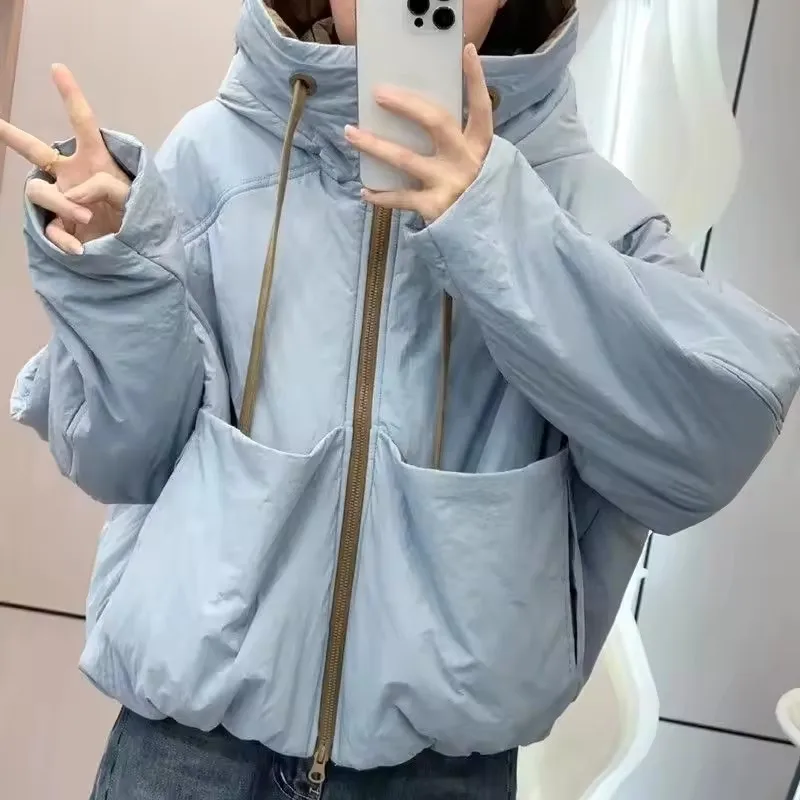 Hooded Hoodie Winter Clothes Women Thick Warm Cotton Padded Jackets Women Simple Chic Parkas Pocket Zip Coat