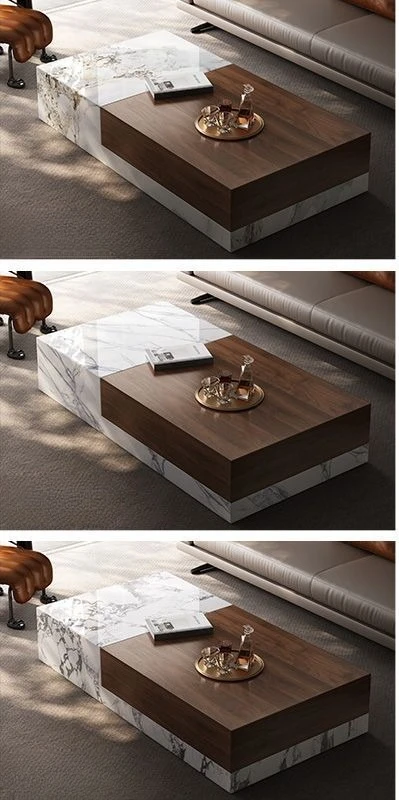 Solid wood combination rock slab coffee table household square minimalist light luxury modern living room simple small apartment