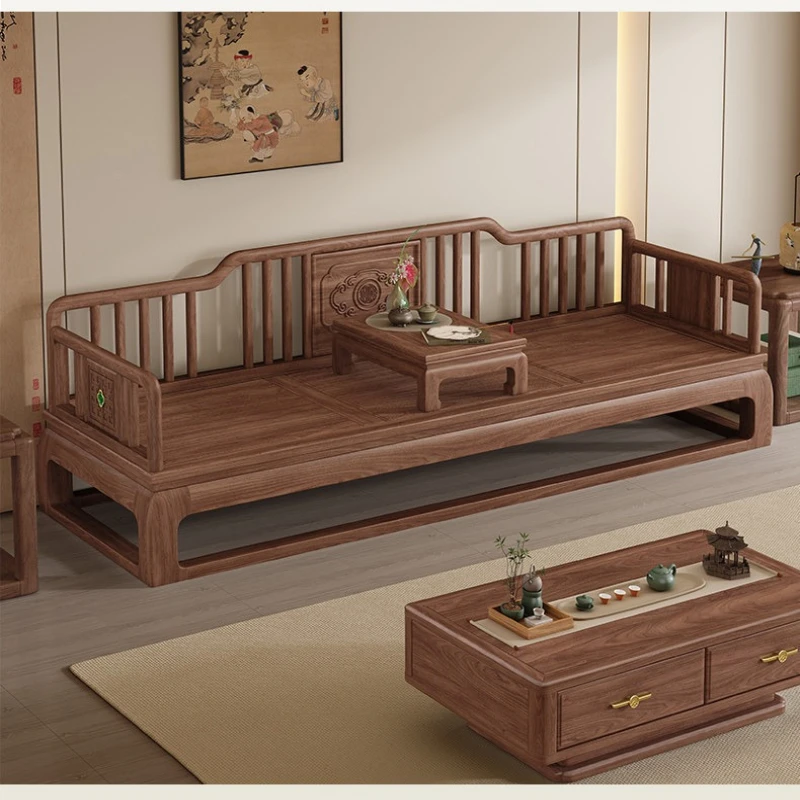 LH Arhat bed small apartment balcony living room dual-purpose integrated new Chinese solid wood chaise longue