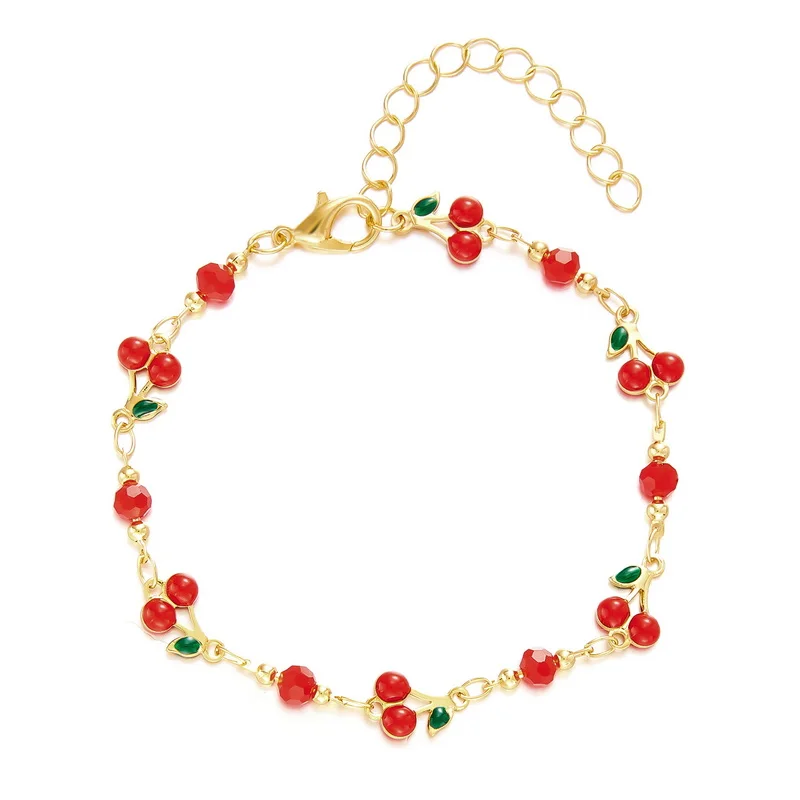 New Design Colorful Crystal Flower Bracelet for Women Minimalist Sweet Love Heart Cherry Bracelet Party Banquet Jewelry Gift