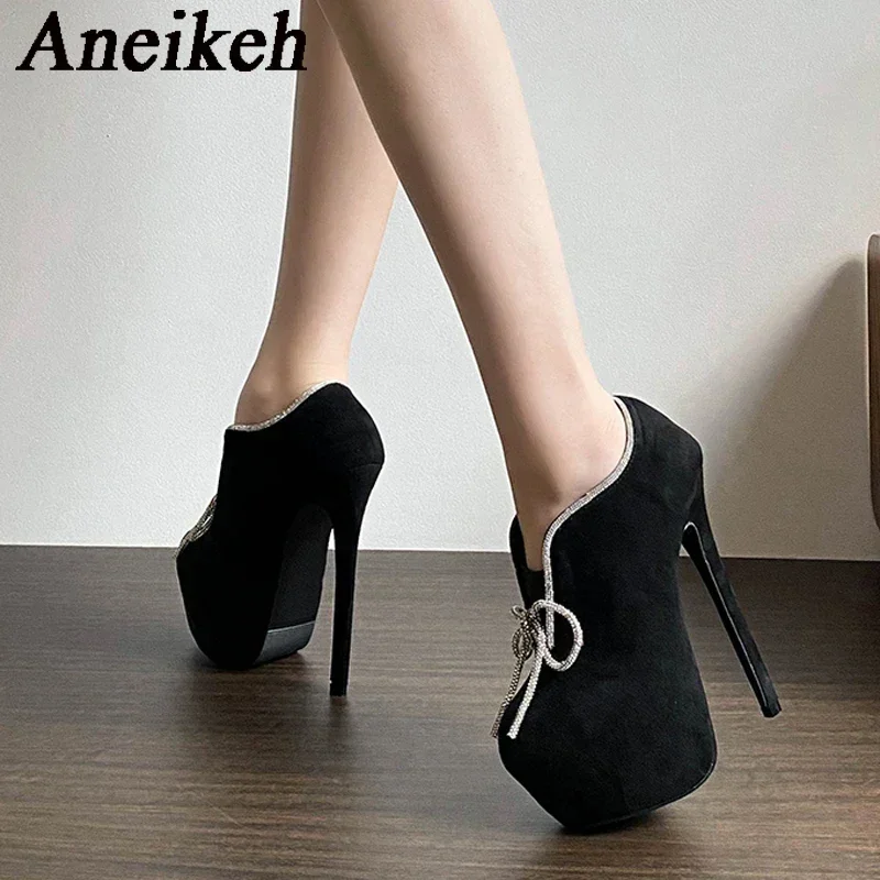 Aneikeh-botas mid-calf com nó borboleta para mulheres, botas plataforma com saltos finos, sem cordões, cor sólida, outono