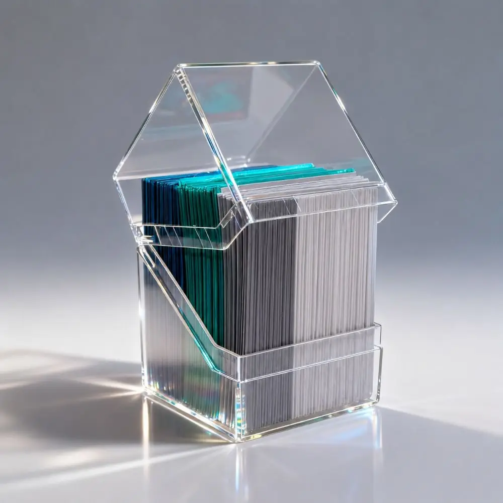 Acrylic Card Storage Box 100PCS Capacity Transparent TCG Deck Box Stackable Secure Storage Card Display Box