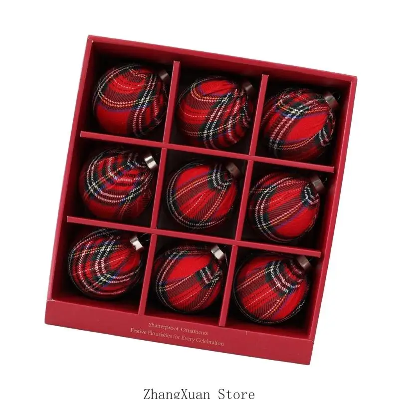 9 Stück karierte Ornamentkugeln für Weihnachtsbaum und Kranzpräsentation 3XUF – Detail 3