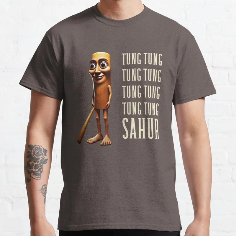 

Tung Tung Tung Sahr, итальянский мозг, забавная футболка с мем для мужчин, топы большого размера для взрослых, S-6xl, мужская одежда