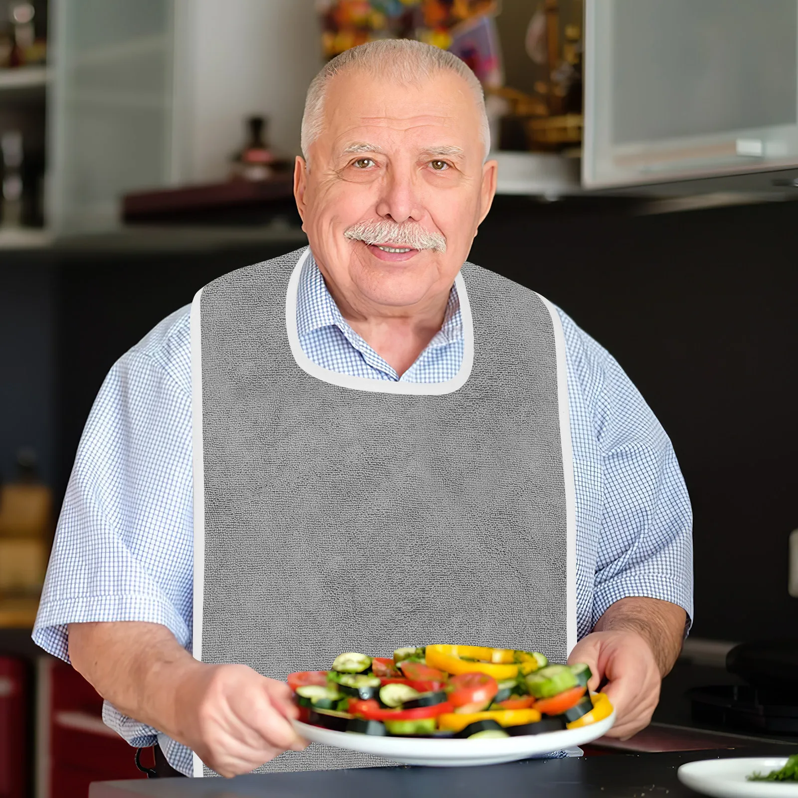 

Adjustable Adult Bib Elderly Senior Special Needs Feeding Drool Protector Reusable Cotton Fabric Stain Resistant Mealtime Face