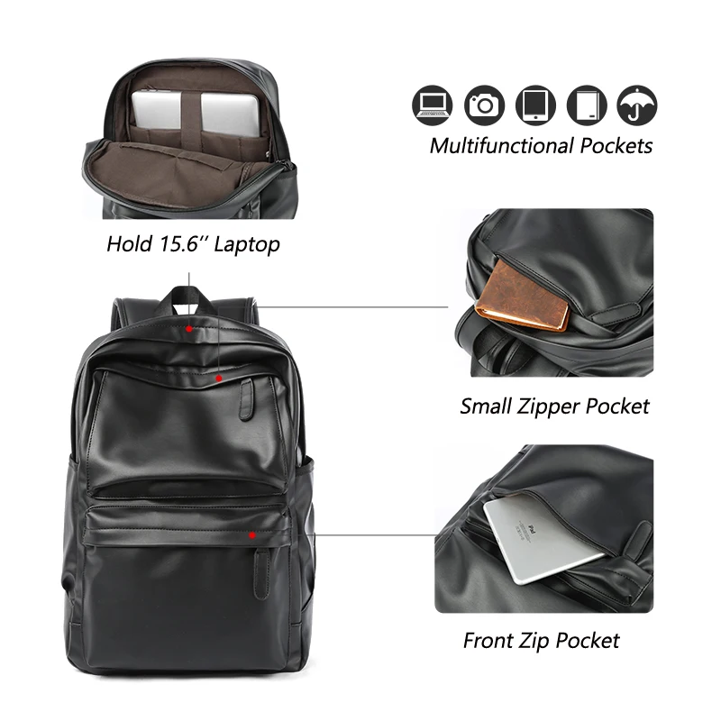 Mochila de couro impermeável para homens, mochila escolar, grande capacidade, mochila portátil de 15,6 ", apto para caminhadas, ao ar livre, esporte, viagens