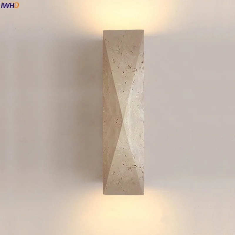

IWHD Vintage Wabi Sabi LED Wall Lights Fixture Yellow Travertine Interior Lighting Living Room Bedside Lamps Lampade Da Patete
