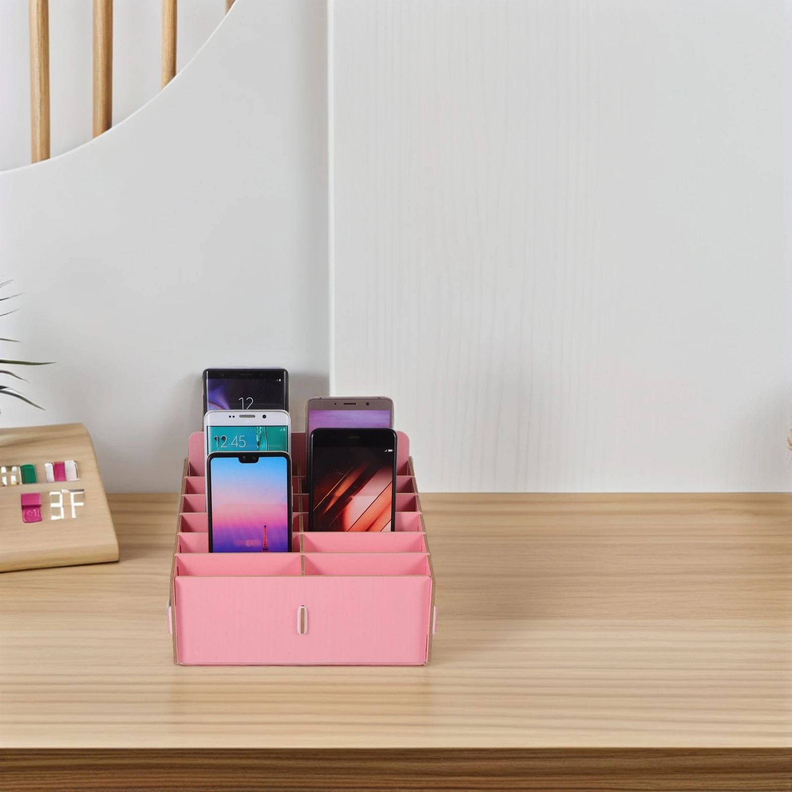 

Multifunctional Wooden Desktop Office Holder Detachable Design Cell Phones Cards Remote Controls Stylish Home Decor Organizer