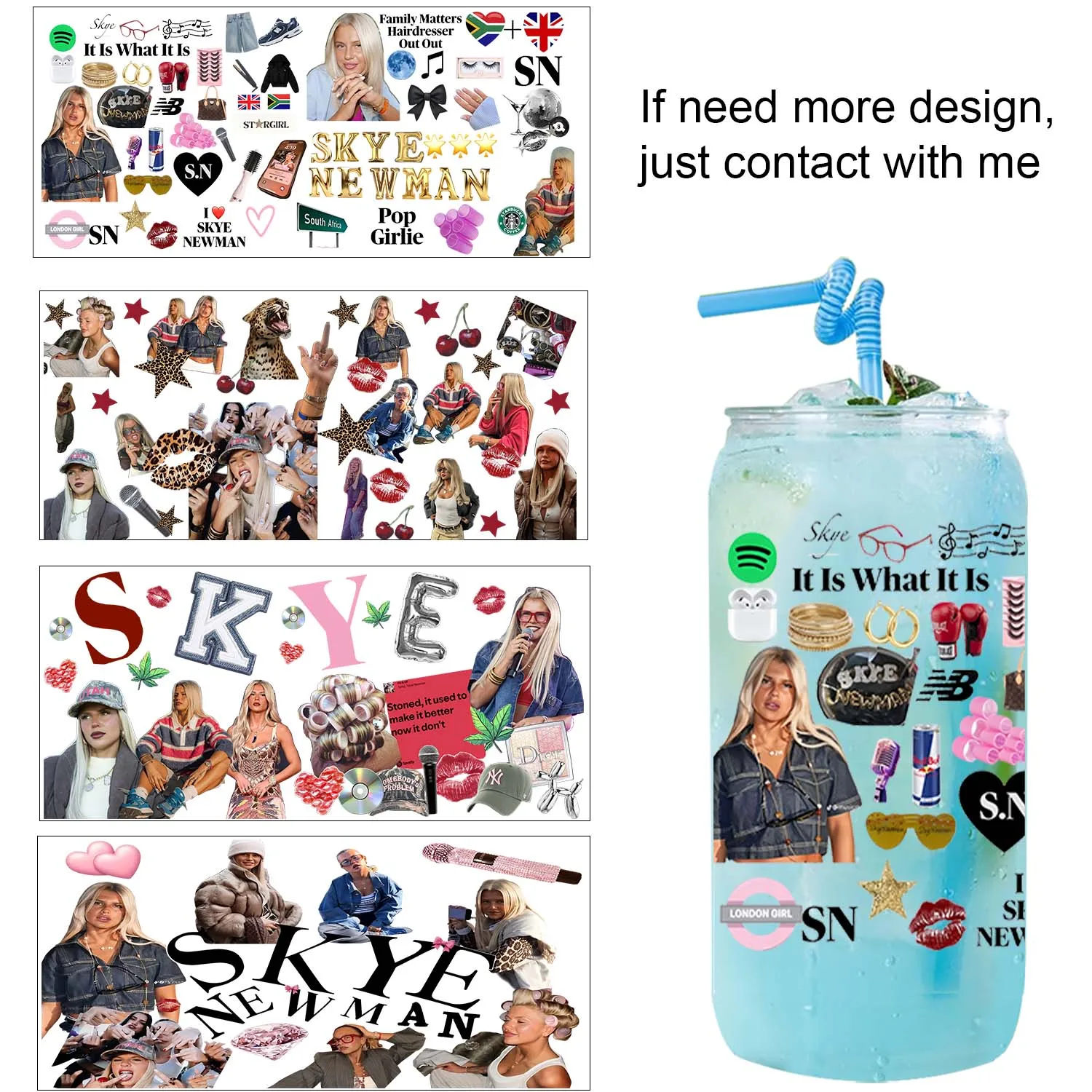 1/5 Set Pop Singer Sky UV DTF Sticker Waterproof DIY Decals 3D transfers uvdtf stickers 16oz uv dtf cup wraps