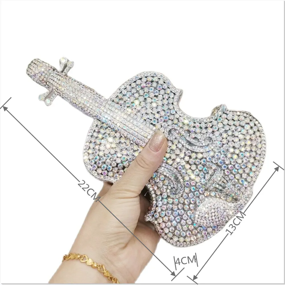 DGPEAFOWL Personal Tai 3D Violin Design Diamond  Bag For Women Luxurious Evening Wedding Handbag Ladies Party Phone Cosmetic Bag