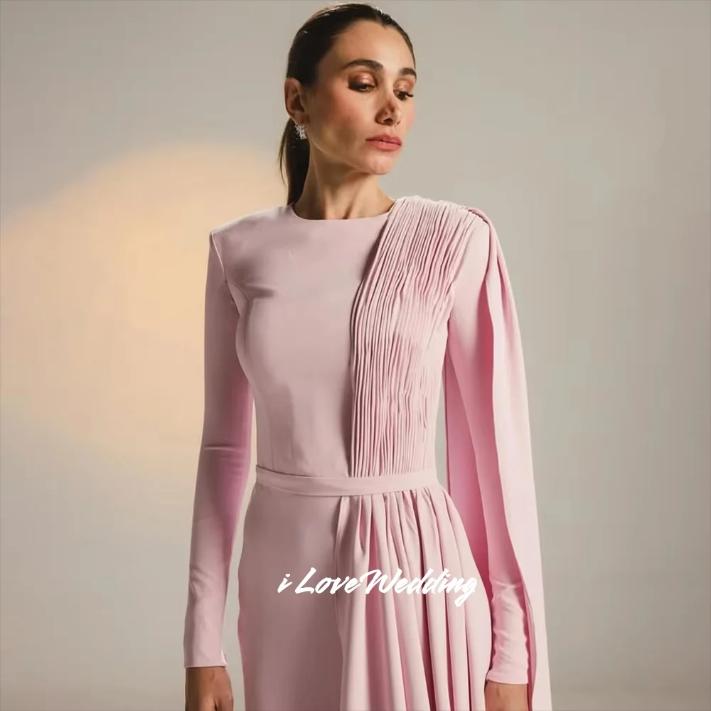 الوردي س الرقبة فساتين لحضور الحفلات الموسيقية الساتان كم طويل شال ألف خط الطابق طول مطوي الحديثة المملكة العربية السعودية دبي فستان سهرة مخصص #4