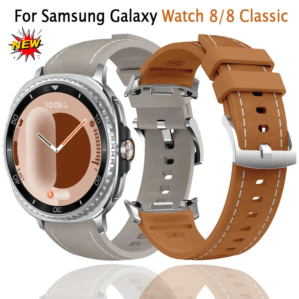 Original Silikon + Lederarmband für Samsung Galaxy Watch 8 40 mm 44 mm Sport atmungsaktives Armband für Galaxy Watch 8 Classic 46 mm