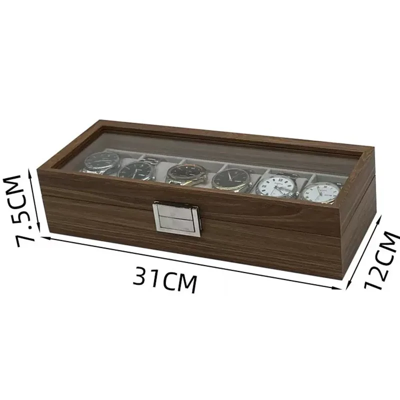 New Style Black walnut grain wooden watch storage display box set of 6, wooden watch packaging box image 2