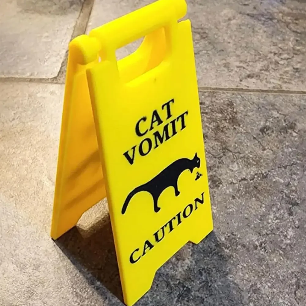 Fashion Funny Cat Vomit Sign Bright Yellow Gift Warning Sign Dog Vomit Sign