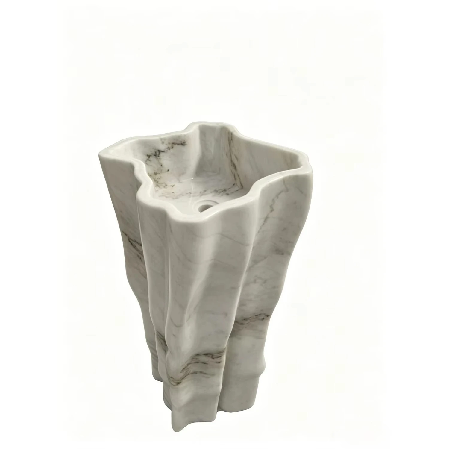 #￥Wholesale Modern Natural  White Marble Sink  Basin Free Standing Lavatory  Wash Basin for Hotel  Home Bathroom Use