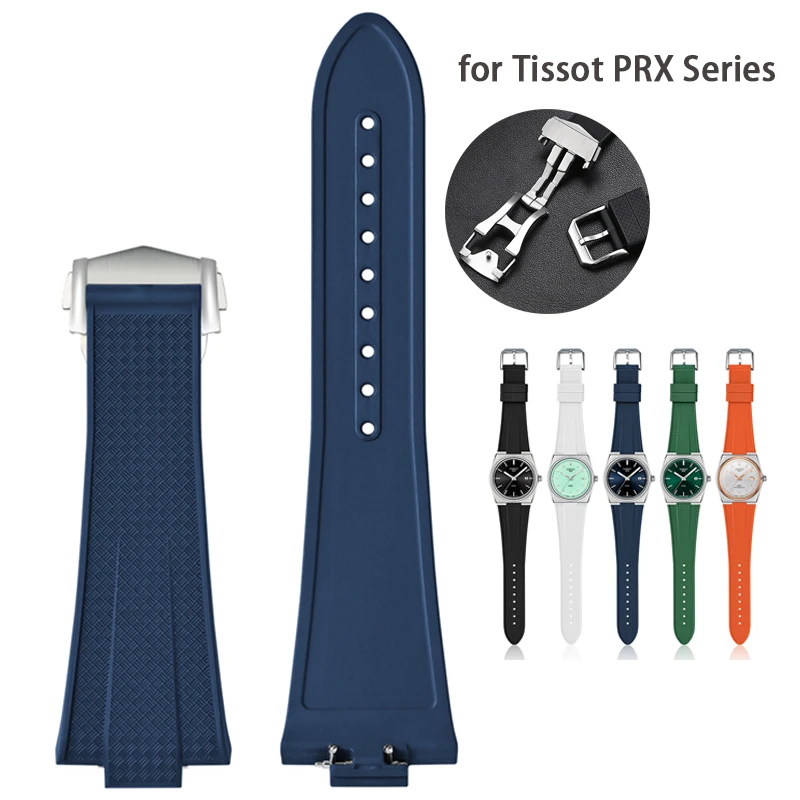 FKM-Armband 12mm für Tissot PRX Serie Super Player 40mm Fluorkautschuk Herren Schnellverschluss Faltschließe Uhrenarmband Zubehör