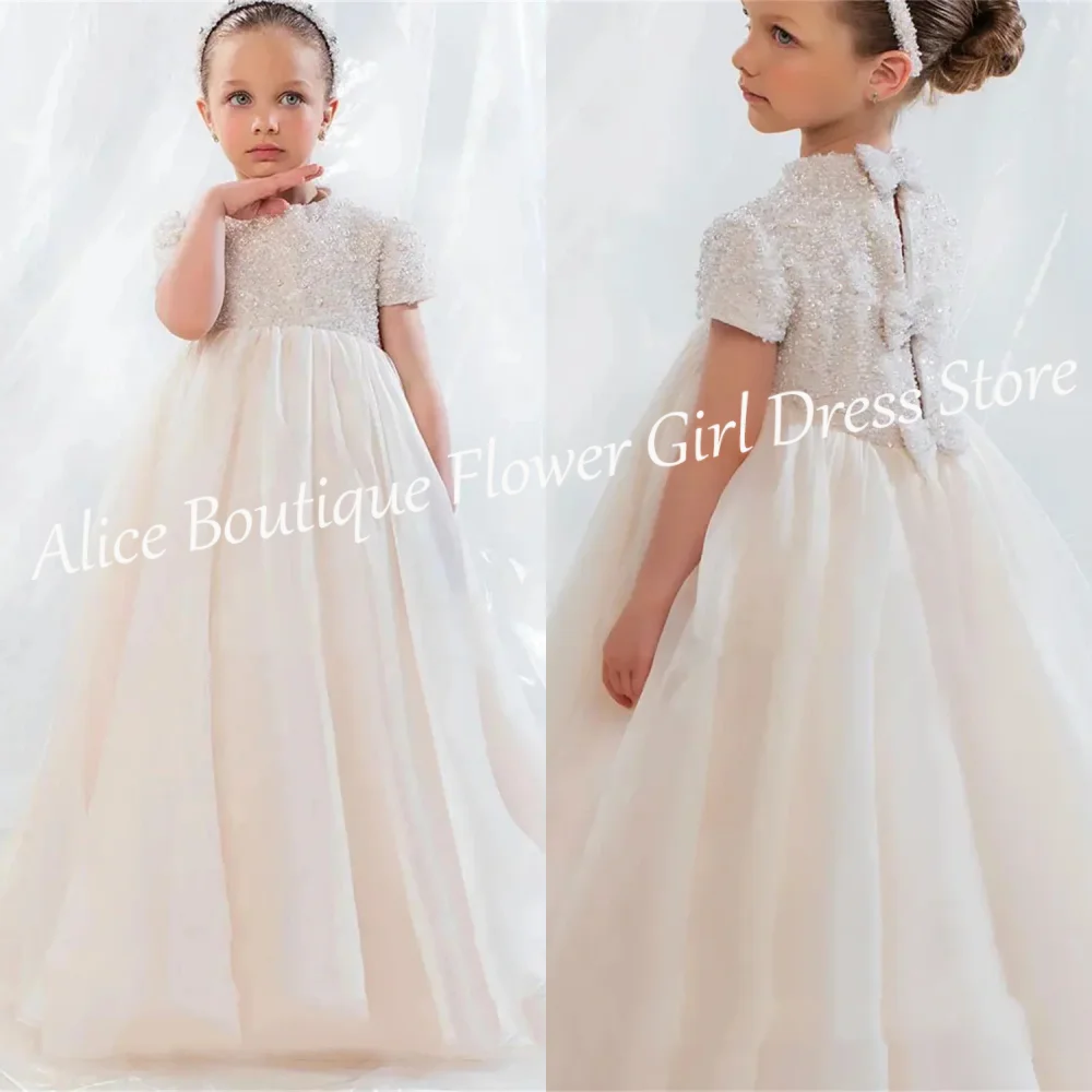 

Princess Sparkling Flower Girl Dress O-Neck Beading Sequined A-Line Floor Length Dress Kids First Communion Birthday Party Gowns
