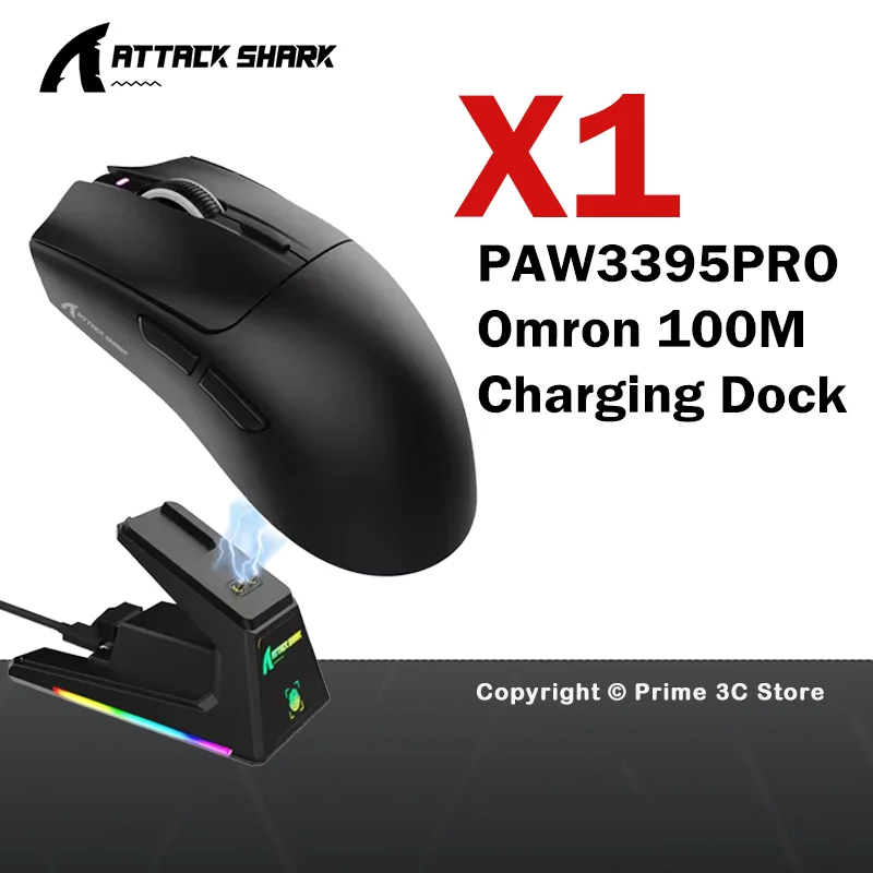 

ATTACK SHARK X1 Wireless Gaming Mouse 53g Ultralight PAW3395PRO 40000 DPI Tri-Mode Bluetooth Wired RGB Charging Dock 1000Hz PC