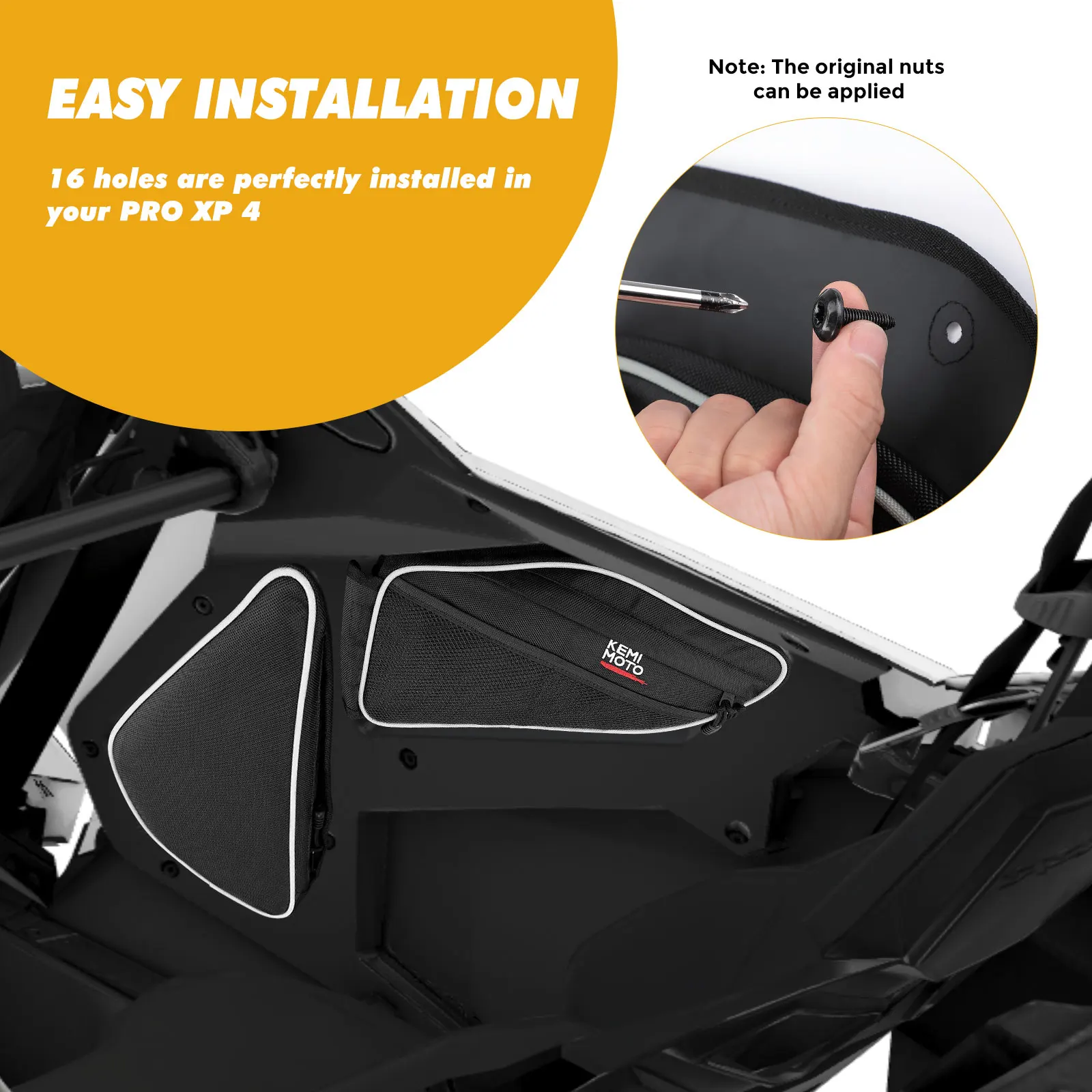 KEMIMOTO UTV Rear Side Door Bags Compatible with Polaris RZR Pro XP /Pro R/ Turbo R 2020-2024 Knee Pad PVC Wear Resistant Bag