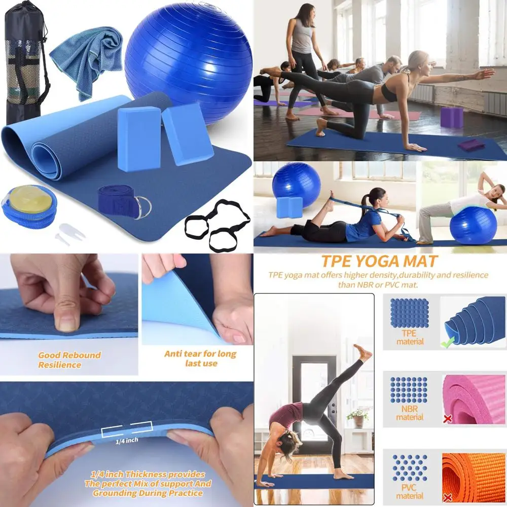Yoga Starter Kit - 11-Piece Set with Yoga Blocks, Strap, Ball, Mat, Carrying Strap, Net Bag, Cooling Towel