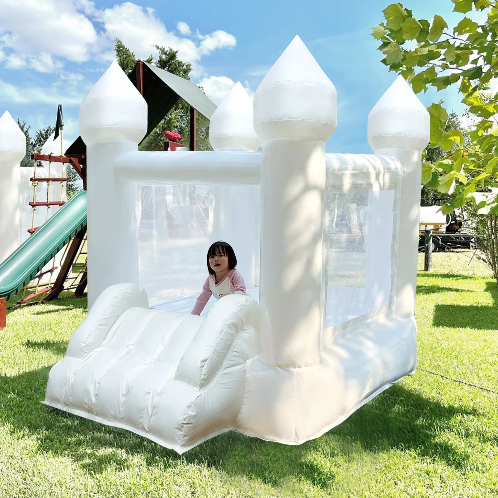 

Wedding Birthday InfIatable 6Ft White PVC Bouncy Castle Bounce House With Slide For Kids Party