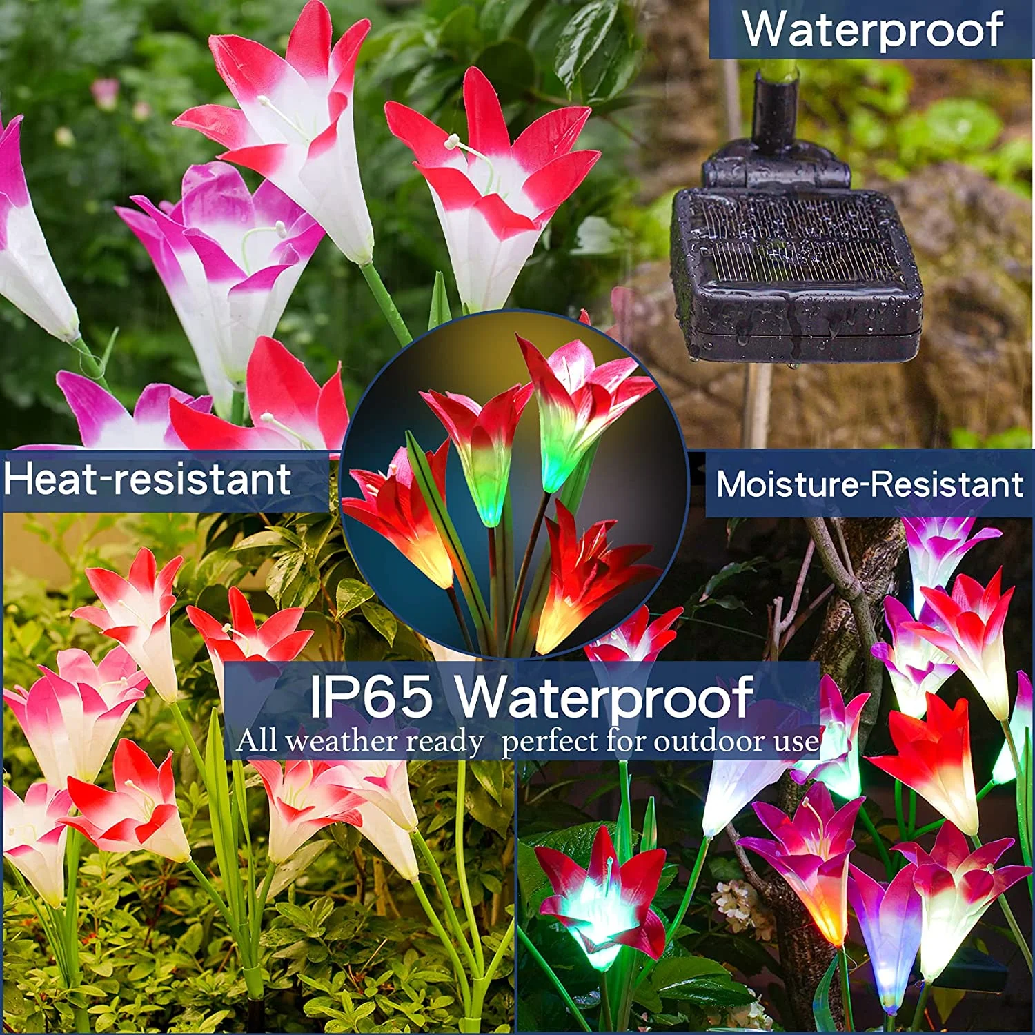 Solar Outdoor Light Led Lily Flowers Solar Garden Lights Waterproof 7 Color Changing for Outdoor Patio Yard Garden Decoration