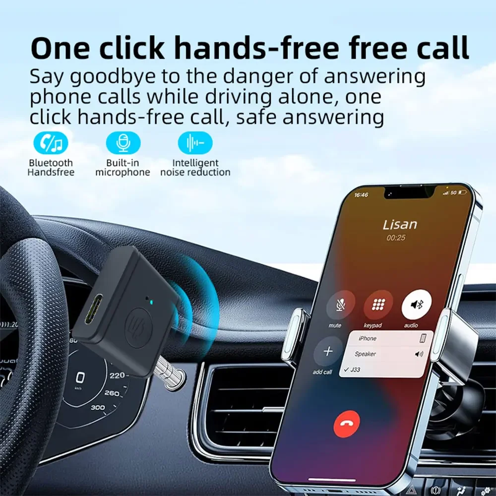 Bluetooth 5.3 Aux Receiver Wireless Car Adapter 3.5mm Jack Audio Music Handsfree for Speaker