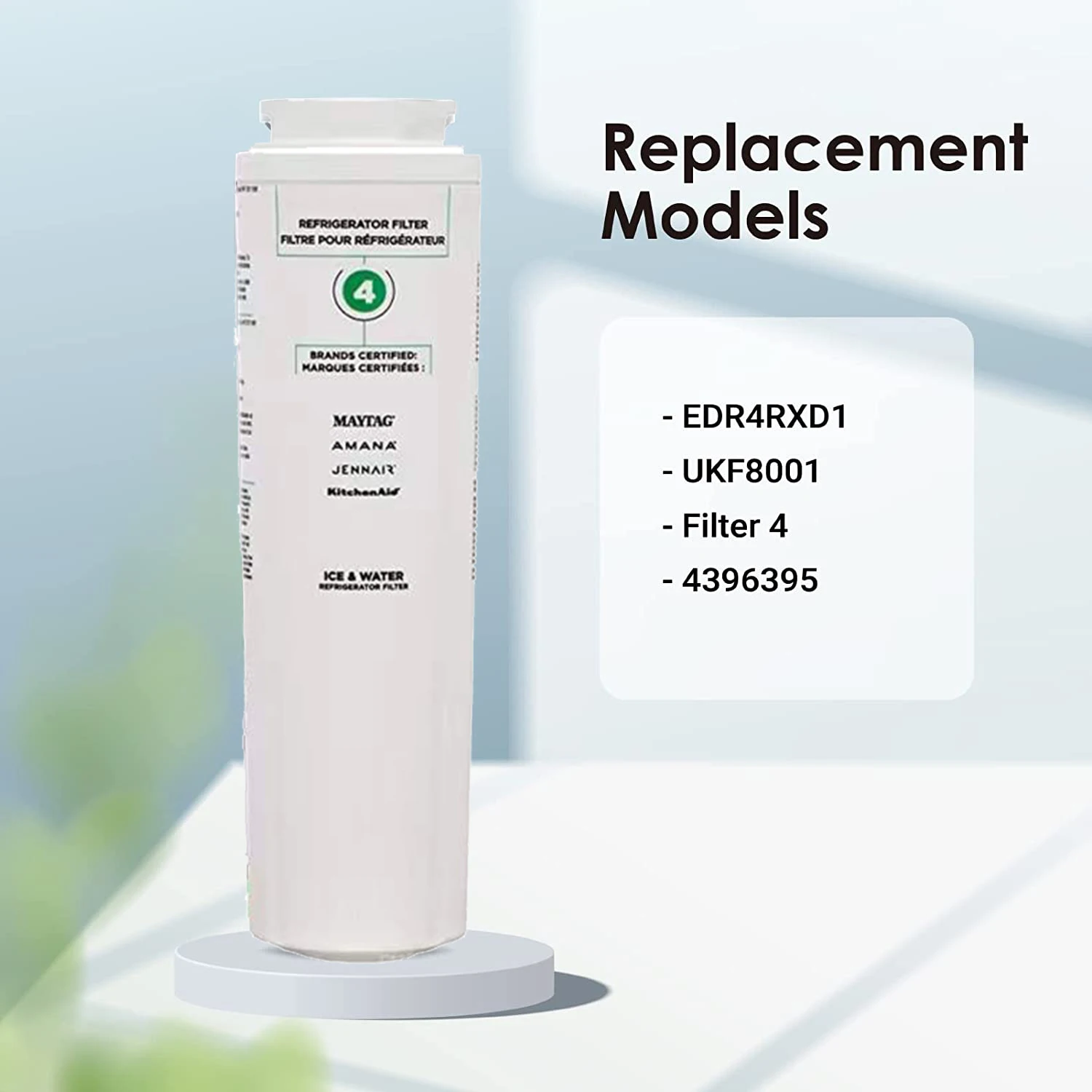 Replacement for Whirlpool Water Filter for Refrigerator, NSF Certified Brand, EDR4RXD1, 4396395, UKF8001, UKF8001AXX, RFC0900A