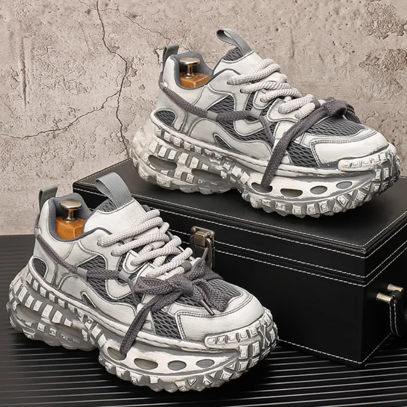 2025 novos calçados esportivos casuais respiráveis, sola grossa coreana, sapatos masculinos retrô versáteis, sapatos de pai para homens a33