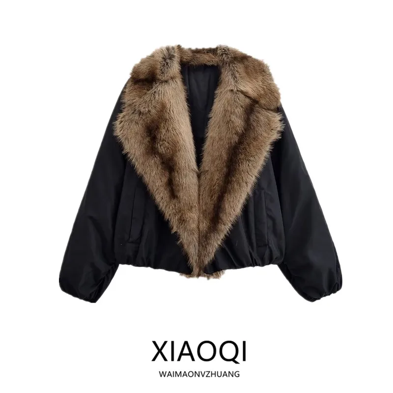 

Зима 2025 г. Женское свободное универсальное пальто-манто с меховым воротником для поездок на работу и длиной Long Sve Другой материал 00%