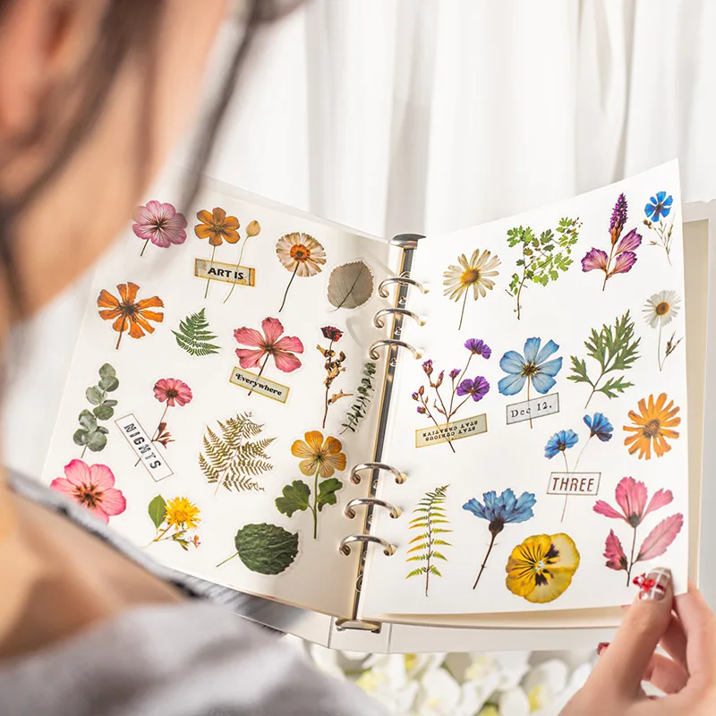 50 Pcs/pack Dried Flower Handbook Series Decorative Sticker Retro Collage Scrapbooking Label Diary Album Journal Planner