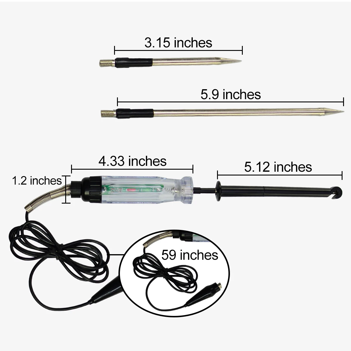 Allsun Hook Probe Tester 6-12V Kawat Otomotif Piercing DC Voltage Circuit Tester Tugas Berat 59 Inci Kabel Panjang