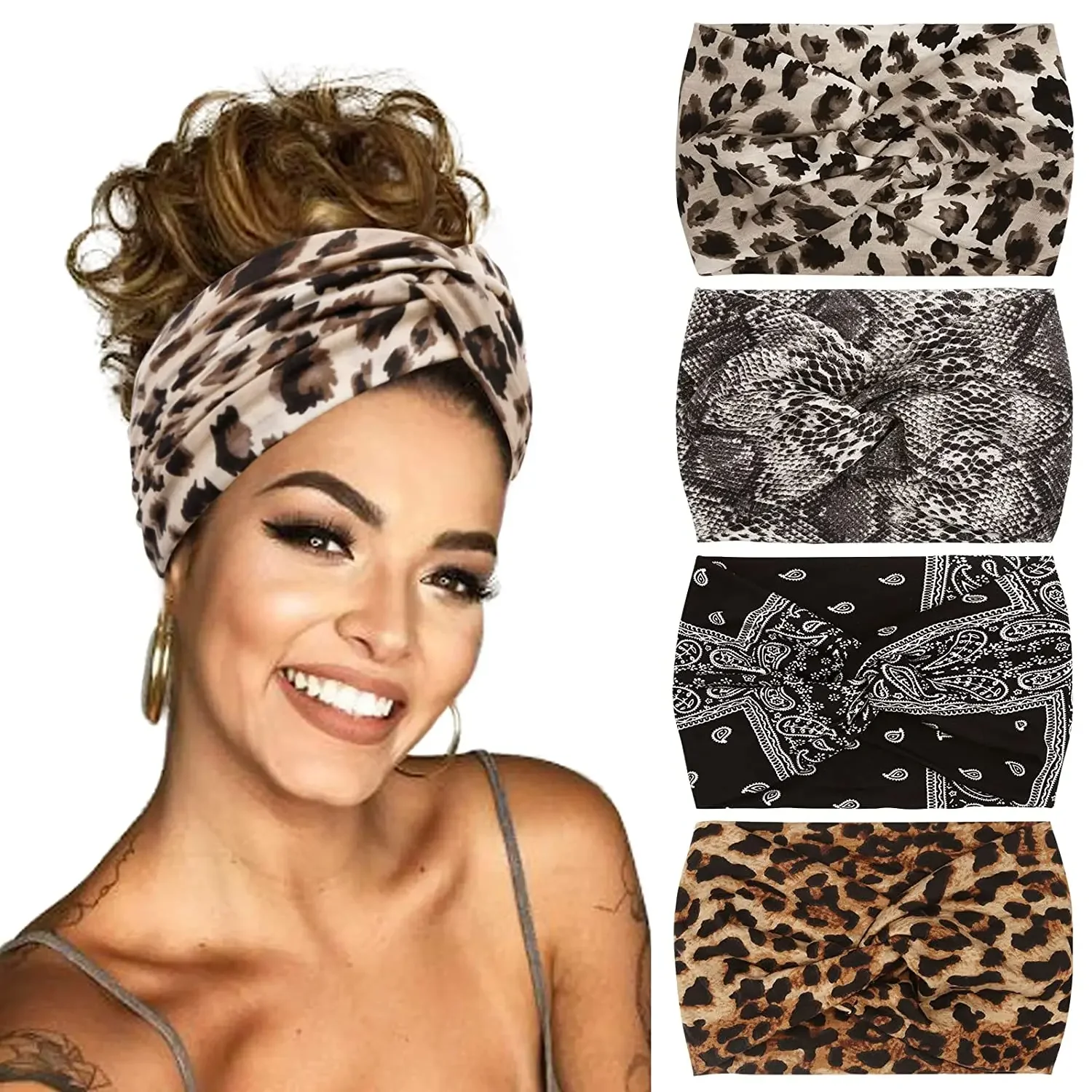 

Women's Wide Solid Color Twisted Criss Cross Elastic Headband Ideal for Yoga Running Sports Non-Slip and Sweat Absorbing