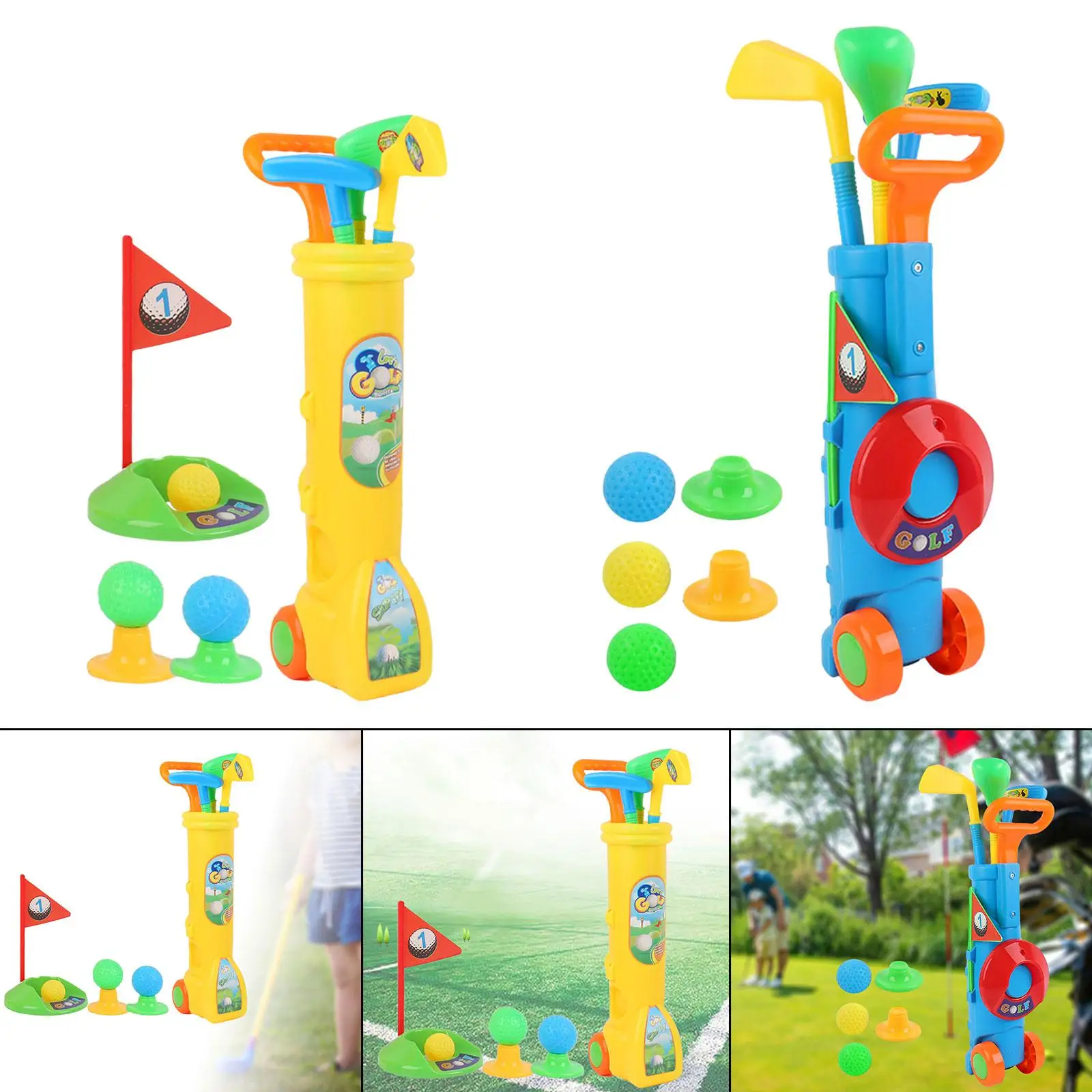 Set mainan klub Golf anak, Set mainan portabel pengenalan warna lubang latihan koordinasi balita Golf usia 3 4 5 6 hadiah ulang tahun anak