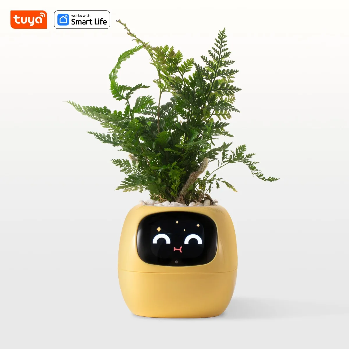 Yellow Tuya Ivy Smart Planter,Endless Fun Over 49 Rich Expressions,7 smart sensors and AI Chips Make Raising Plants Easy and Fun