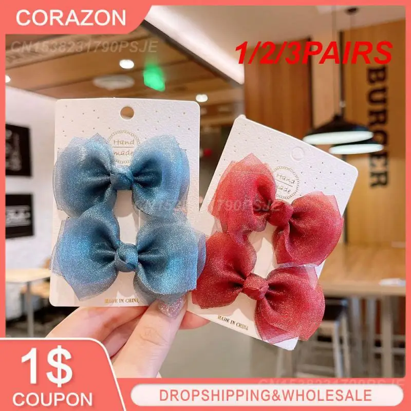 1/2/3PAIRS Baby Hair Accessory Not Damaging Fabric Fabric Art Various Styles Bow Hairpin Lovely Fashionable And Versatile