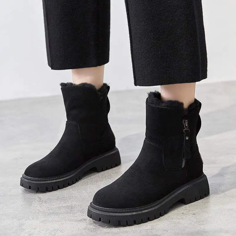 Ankle Snow Boots Women 2022 Winter Warm Fashion Designer Platform Boots Gladiator Non-slip Plush Flats Shoes Fur Boots Plus Size