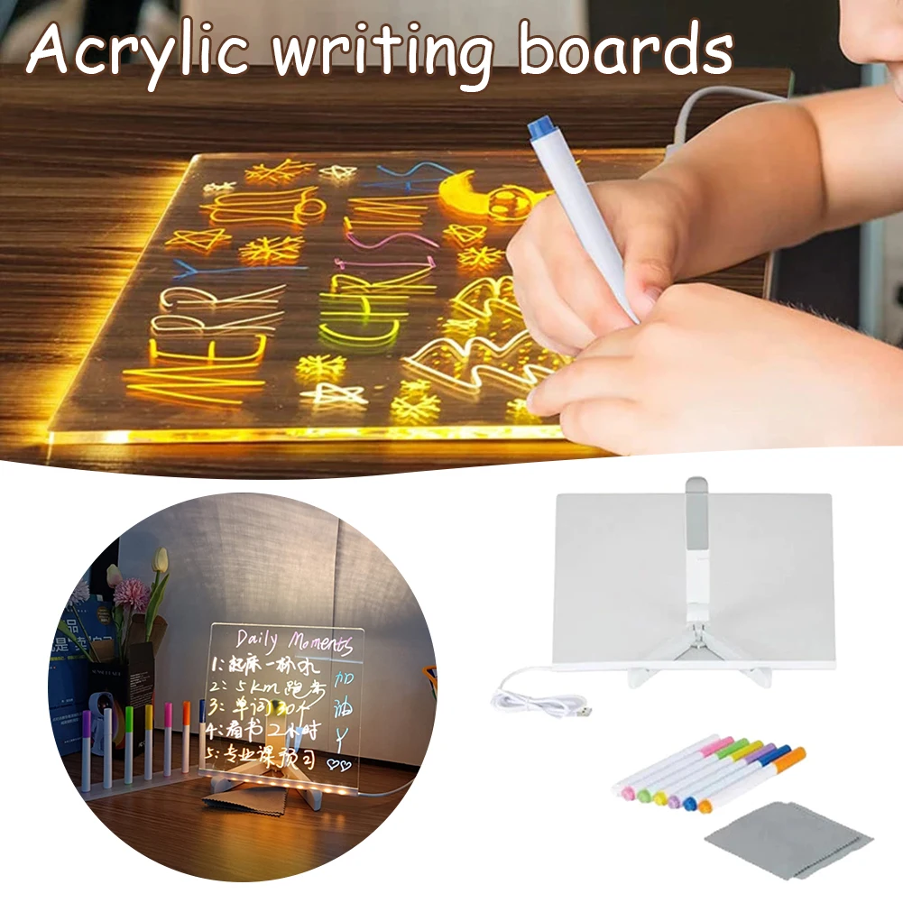 LED Lamp Acrylic Message Note Board Erasable USB Children‘s Drawing Board Bedroom Night Light Writing Tablet Birthday Kids Gift