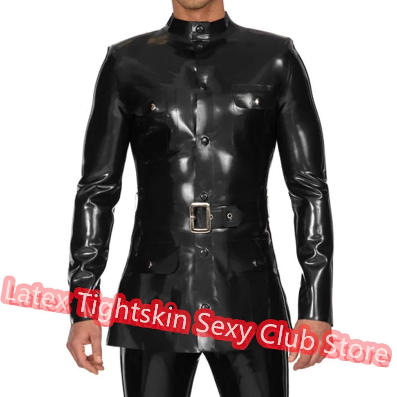 

Handmade Latex Men Long Sleeve Top Latex Coat T-shirt Rubber Suit Cosplay Costume