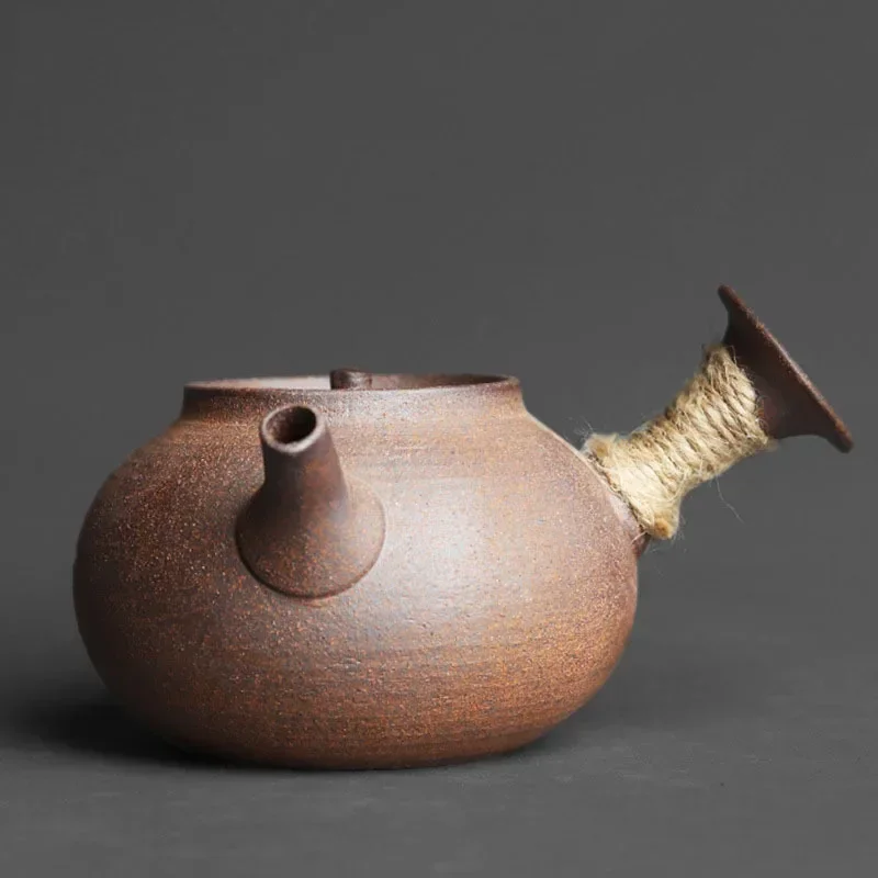 Jingdezhen Handmade Pottery Japanese Style Side Handle Teapot Raw Pottery Ore Clay Material Retro Rough Health Tea Maker