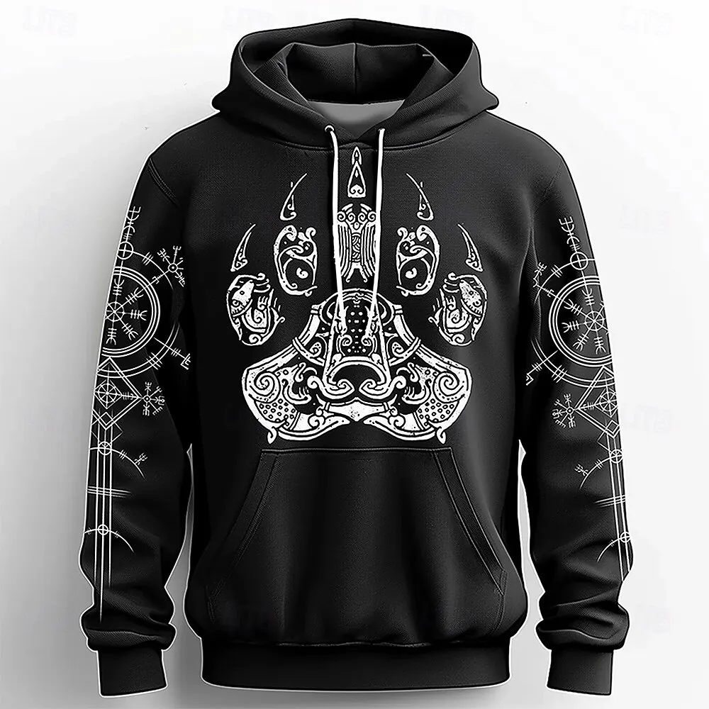 

3D Print Bear Paw Graphic Men's Hoodies Simple Design Fashion Loose Long Sleeve Pullover Autumn Winter Daily Casual Man Clothes