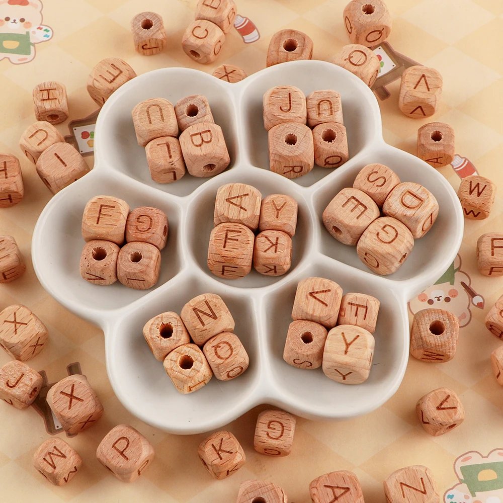 

200/500/1000pcs 12/10mm Beech Wood English Letter Beads For Making Jewelry DIY Bracelet Necklace Earring Keychain Accessories