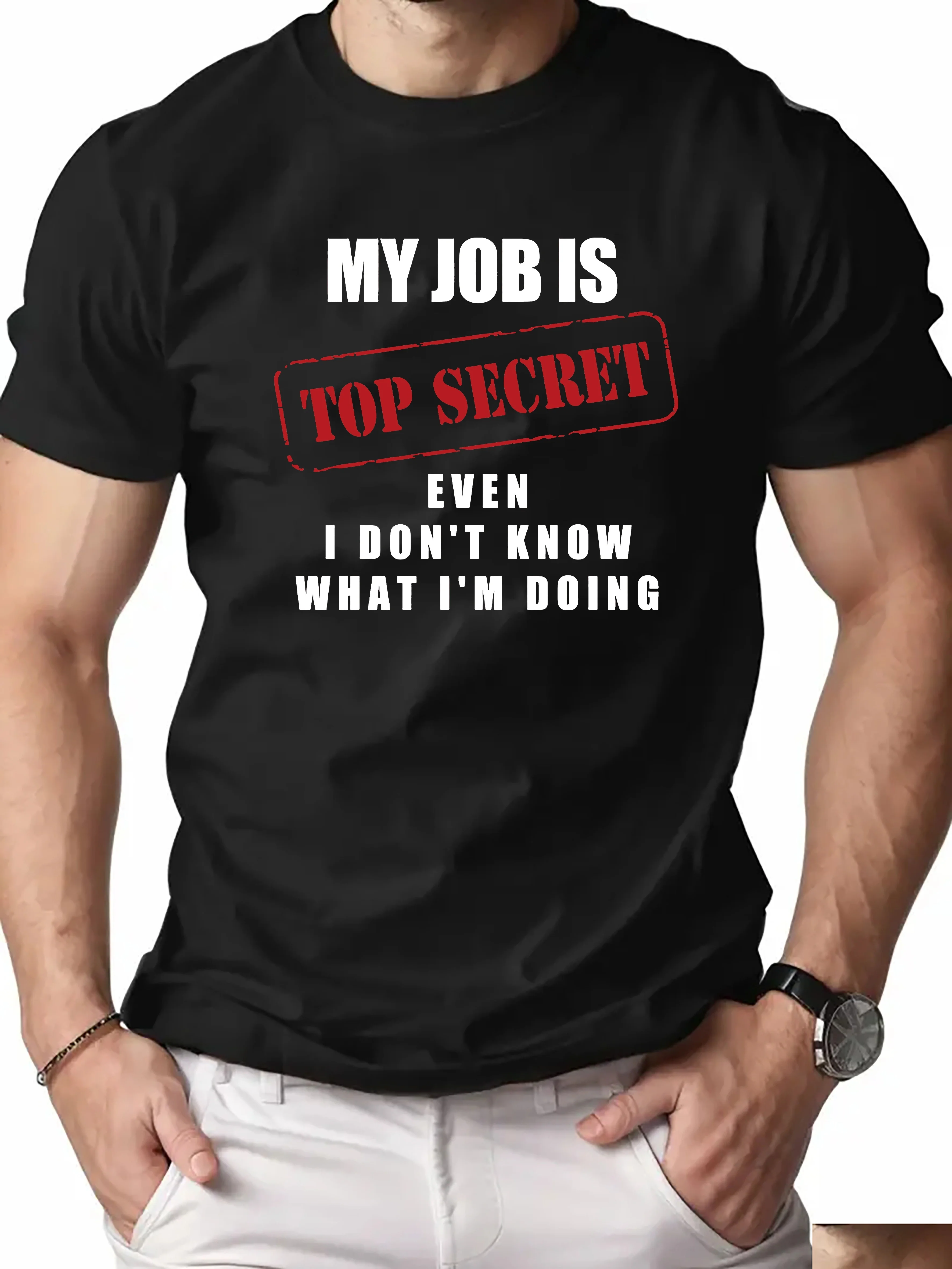 

Летняя мужская повседневная футболка с коротким рукавом и круглым вырезом, с принтом в стиле «Секретная работа»