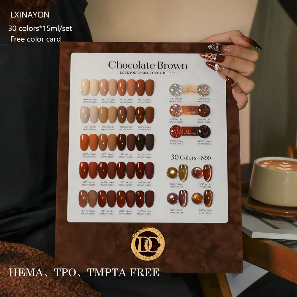 

HEMA Free TPO Free Whole Set Brown Nail Gel Polish With Color Display For Nail Art Design Nail Maincure Cat Eye Gel Varnish 15ml