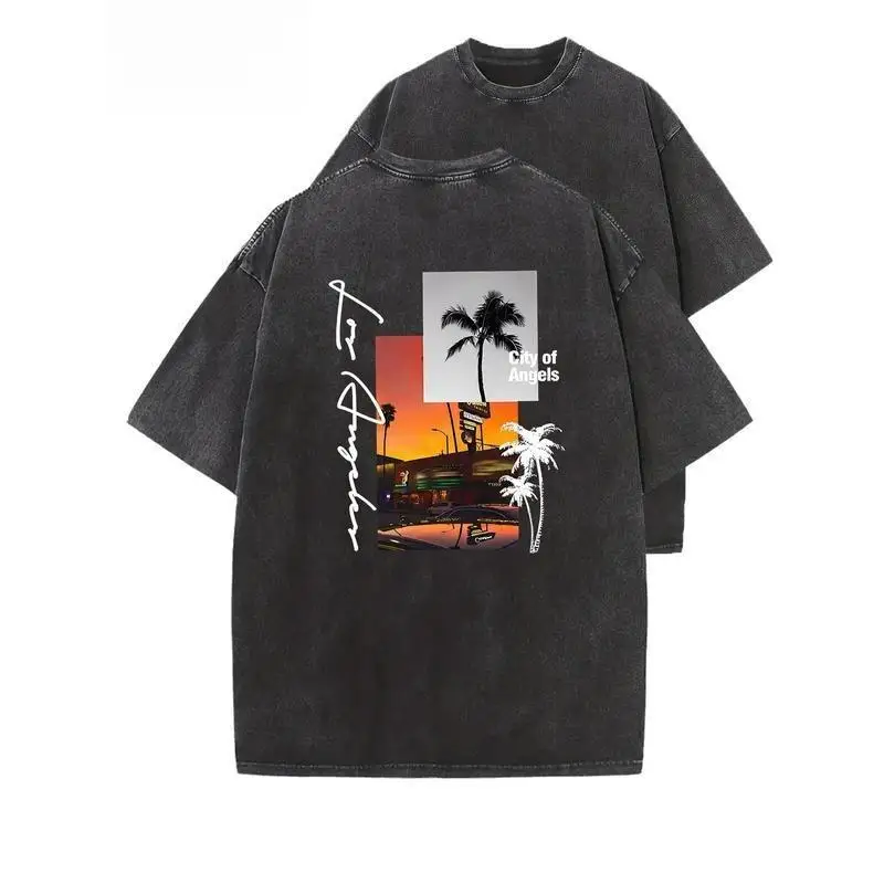 

Vintage Sunset Graphic Tee Oversized Women's T-shirt City of Angels Streetwear Hip Hop Loose Tops