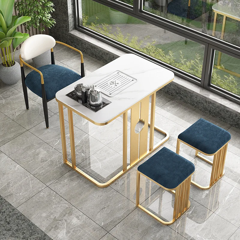 

Light luxury rock slab balcony small coffee table and chair combination rock slab tea table tea set integrated small household