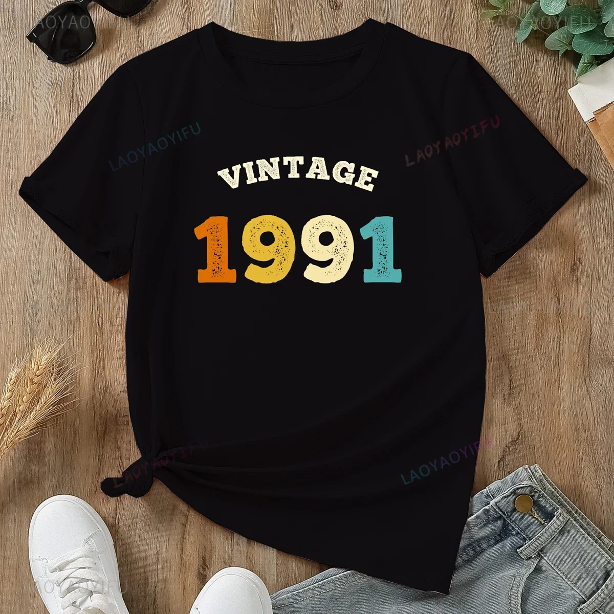 

33. Birthday Shirt 100% Cotton Ladies Girls Classic Retro Casual T-shirt 1991 Nostalgic for The Era of Youthful Exuberance
